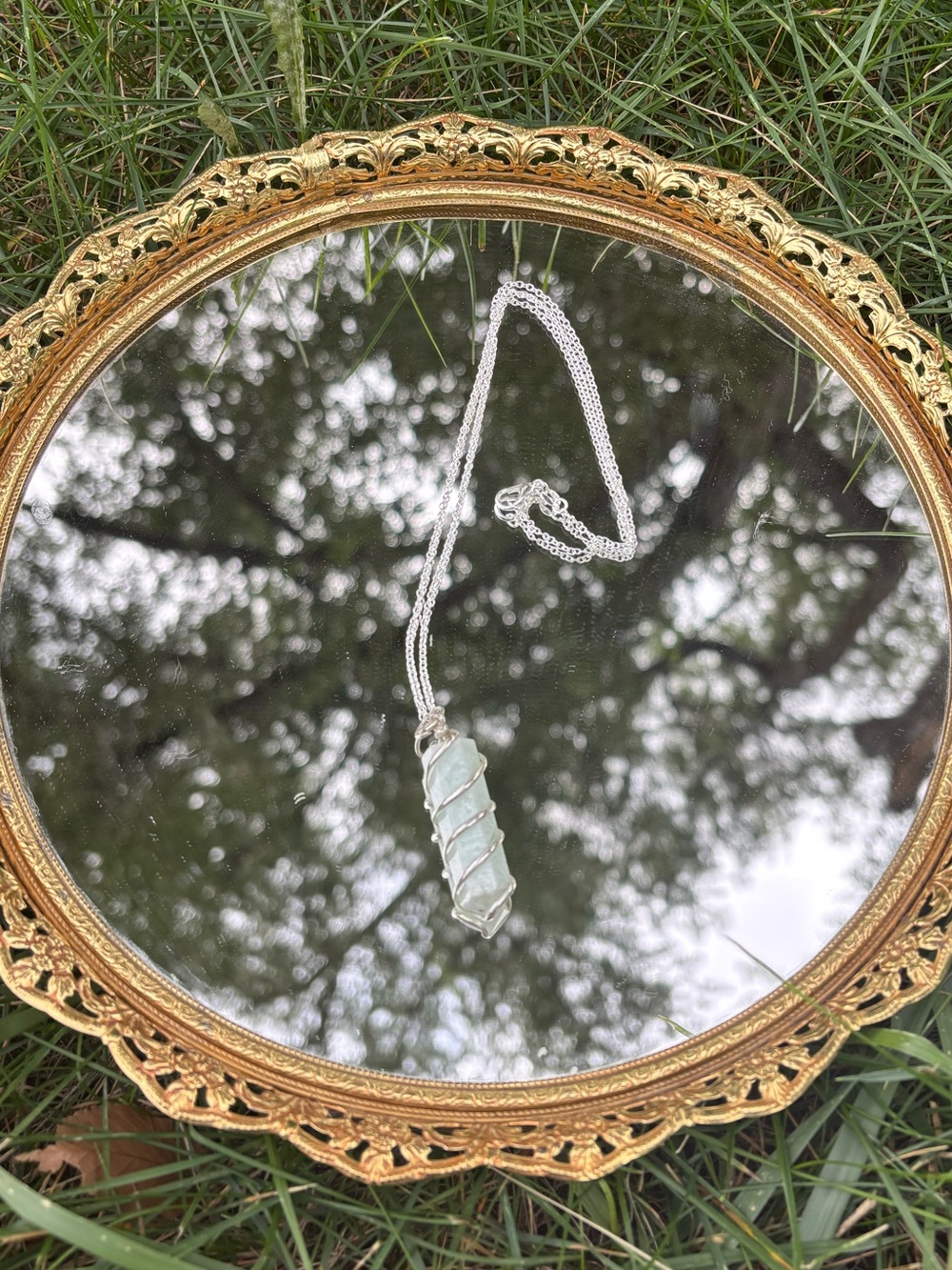 New! Amazonite Wire Wrapped Pendant Necklace with .925 Silver Plated Chain